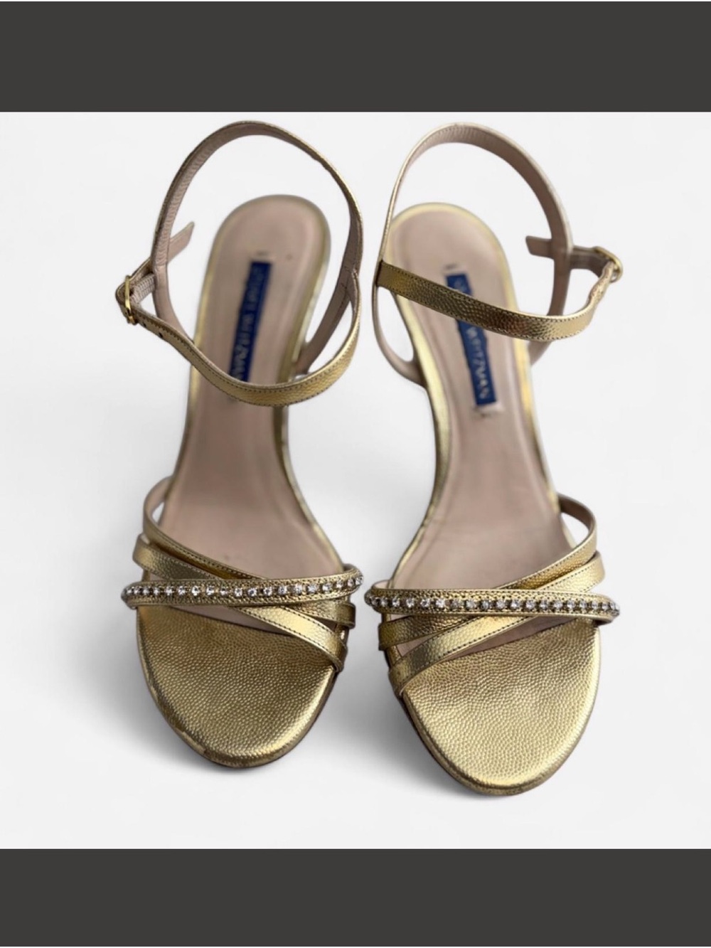 Stuart Weitzman Gold Rhinestone Ankle-Strap Heels